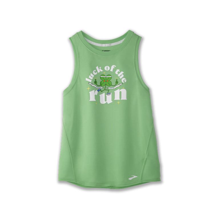 Brooks Womens Distance Graphic Running Tank Top - Heather Mint/Luck of the Run (964327-KHA)